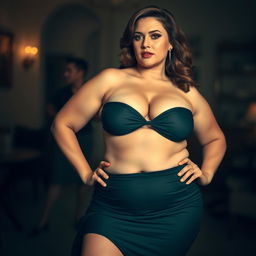 A voluptuous woman with a curvaceous figure showcased in an artistic and tasteful manner, emphasizing beauty and elegance