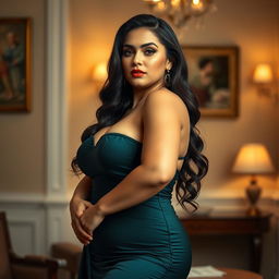 A voluptuous woman with a curvaceous figure showcased in an artistic and tasteful manner, emphasizing beauty and elegance