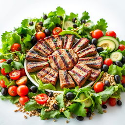 A vibrant and appetizing image showcasing the essence of the ketogenic diet, featuring a central dish of succulent grilled meats surrounded by a diverse array of colorful salads