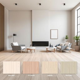 A stylish interior room with light wood-colored porcelain tile flooring and various wall color options to match and complement the flooring