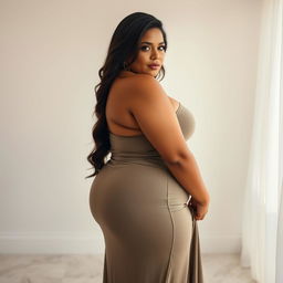 A tasteful portrayal of a BBW with a focus on her confidence and natural beauty