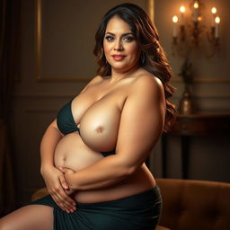 A voluptuous and alluring mature woman posed with confidence and grace