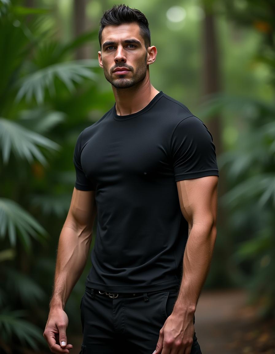 Photograph of a model-handsome 34-year-old Caucasian man, resembling a Delta Force operative