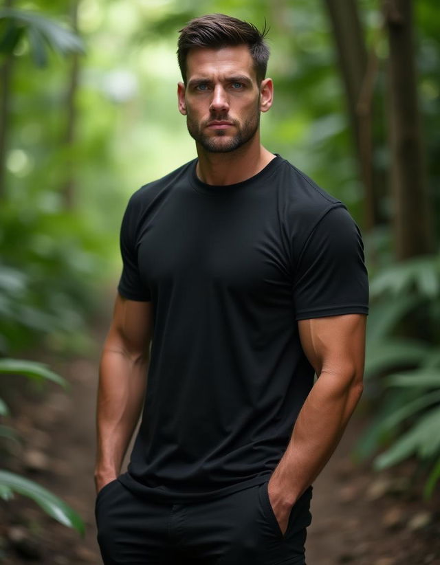 Photograph of a model-handsome 34-year-old Caucasian man, resembling a Delta Force operative