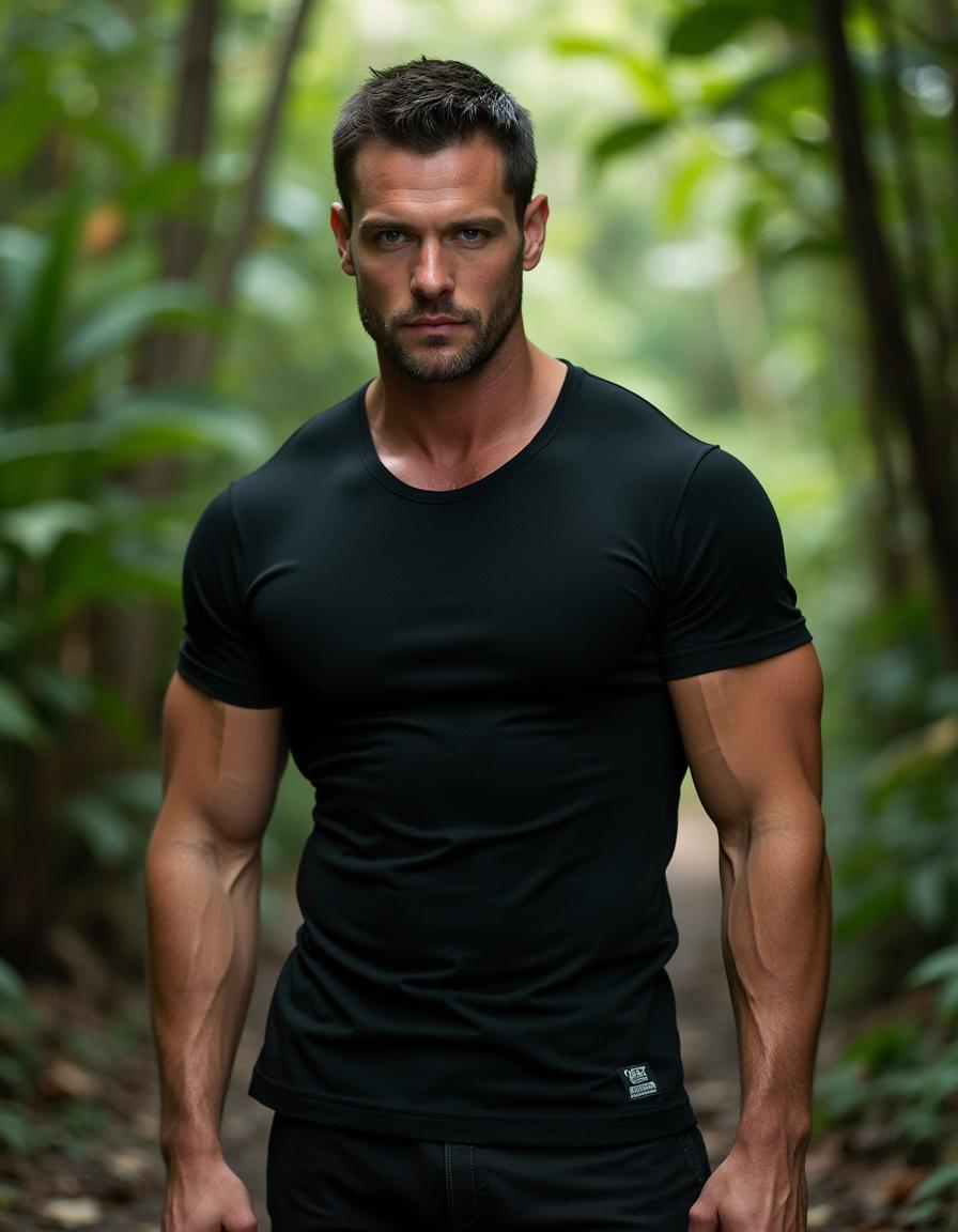 Photograph of a model-handsome 34-year-old Caucasian man, resembling a Delta Force operative