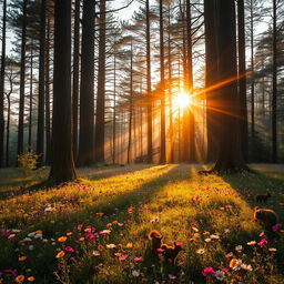 A mystical forest clearing during the sunset