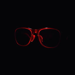 A pair of bright red sunglasses glowing softly in a dark environment, with a mysterious and stylish atmosphere