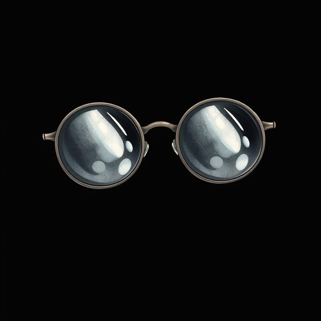 A hand-drawn illustration of round glasses in a dark setting