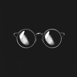 A hand-drawn illustration of round glasses in a dark setting