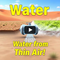 A captivating and intriguing YouTube thumbnail for a video discussing the article about extracting potable water from air, featuring a central image of a futuristic water extraction device or machine in action