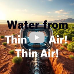 A captivating and intriguing YouTube thumbnail for a video discussing the article about extracting potable water from air, featuring a central image of a futuristic water extraction device or machine in action