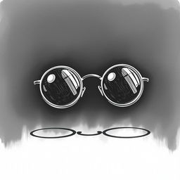 A captivating hand-drawn illustration of round glasses set in a dark, mysterious environment