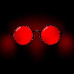 An artistic illustration depicting round glasses with striking red lenses in a dark, mysterious setting