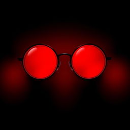 An artistic illustration depicting round glasses with striking red lenses in a dark, mysterious setting