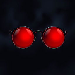 An artistic illustration depicting round glasses with striking red lenses in a dark, mysterious setting