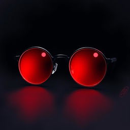 An artistic illustration depicting round glasses with striking red lenses in a dark, mysterious setting