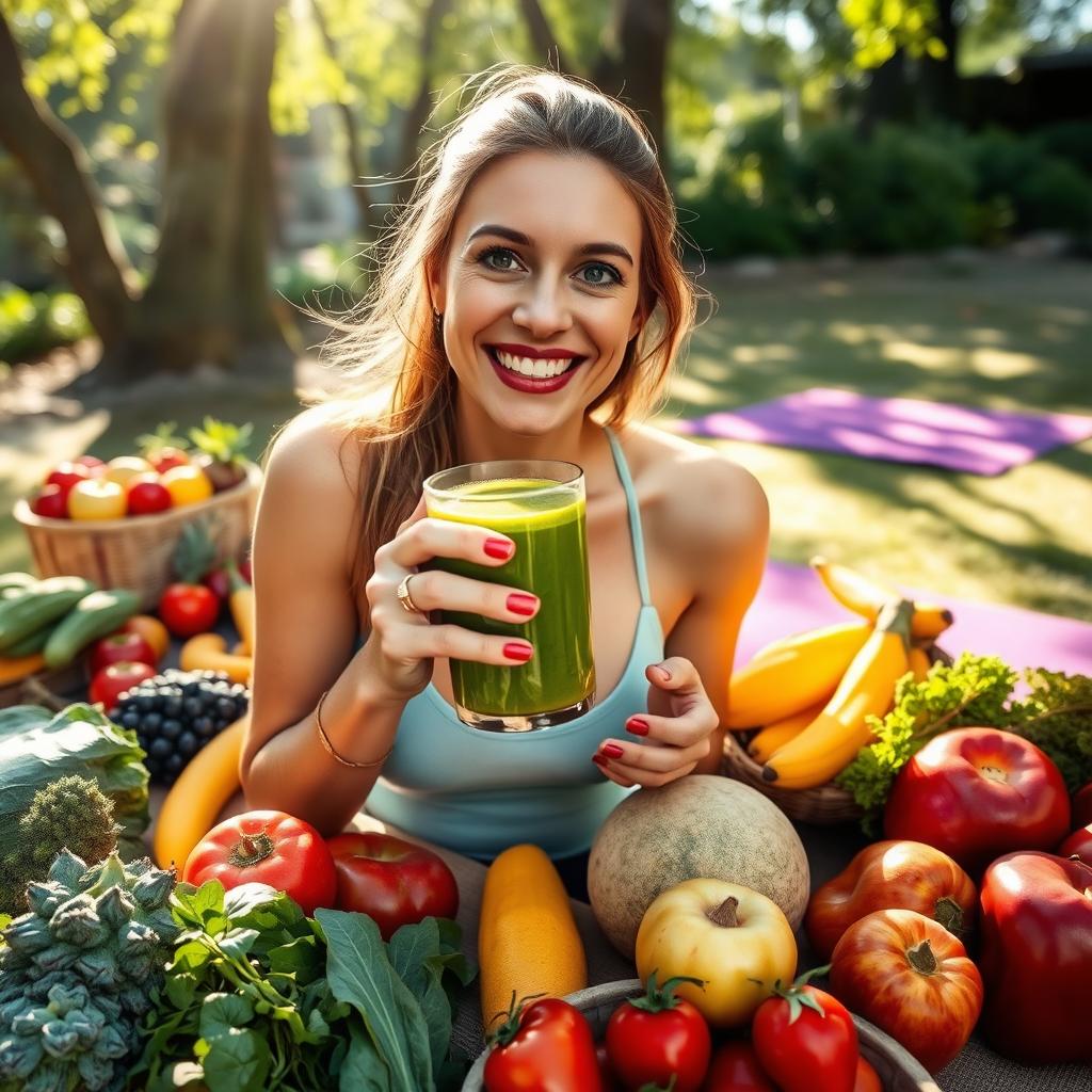 A vibrant and dynamic image depicting a person making healthy lifestyle choices