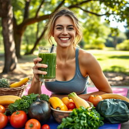 A vibrant and dynamic image depicting a person making healthy lifestyle choices