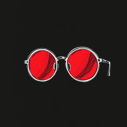 A hand-drawn sketch featuring round glasses with red lenses in a dark and mysterious setting