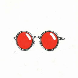 A hand-drawn sketch featuring round glasses with red lenses in a dark and mysterious setting