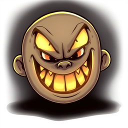 A cartoon-style illustration of an evil grin glowing in the darkness