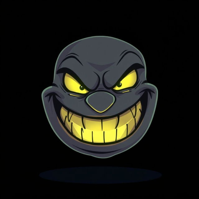 A cartoon-style illustration of an evil grin glowing in the darkness