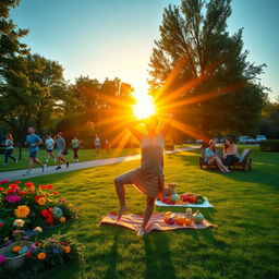 A vibrant and energetic depiction of a person choosing a healthy lifestyle