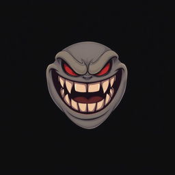 A cartoon-style illustration featuring only an evil grin, floating in the darkness without a face