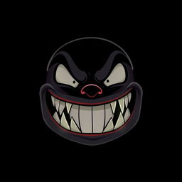 A cartoon-style illustration featuring only an evil grin, floating in the darkness without a face