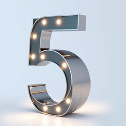 A metallic number 5, crafted from polished steel and illuminated with LED lights from within