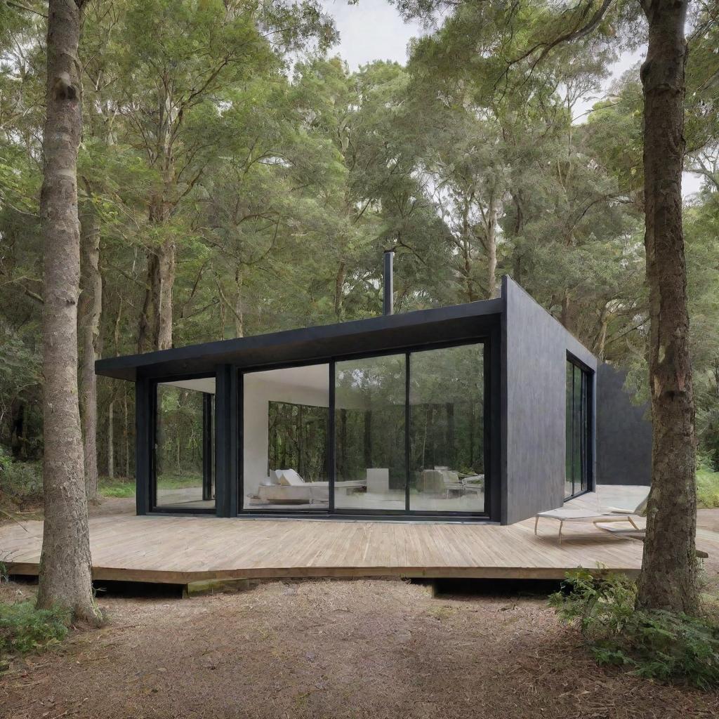 The old charming house is now transformed into a sleek, modern dwelling, while keeping its charm, situated in either a tranquil forest or a serene beach.