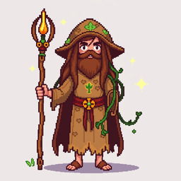 A pixel art character of a druid in the style of Stardew Valley