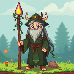 A pixel art character of a druid in the style of Stardew Valley