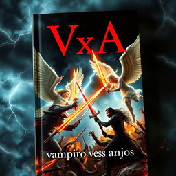 A dramatic book cover for "VxA" with the subtitle "vampiro versus anjos"