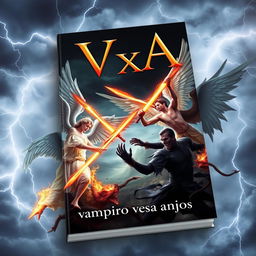 A dramatic book cover for "VxA" with the subtitle "vampiro versus anjos"