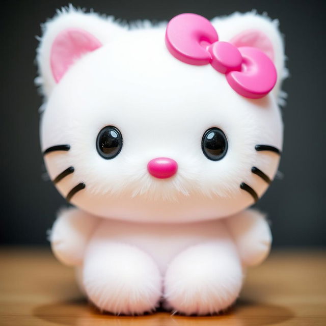 A cute small Hello Kitty with beautiful eyes and a lovely mouth, exuding a charming and adorable appearance.