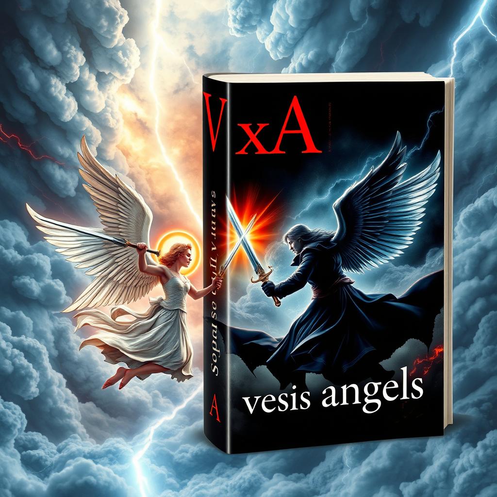 A captivating book cover for "VxA" with the subtitle "vampire versus angels"