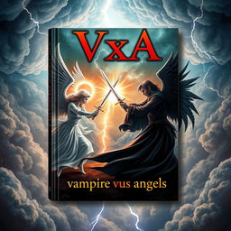 A captivating book cover for "VxA" with the subtitle "vampire versus angels"