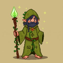 An 8-bit pixel art character of a druid in the style of Stardew Valley