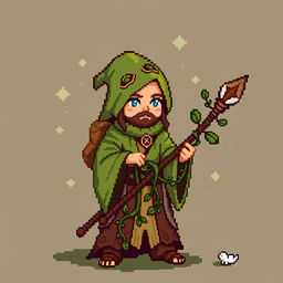 An 8-bit pixel art character of a druid in the style of Stardew Valley