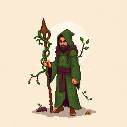 An 8-bit pixel art character of a druid in the style of Stardew Valley