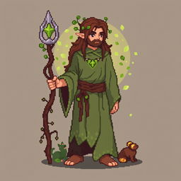 An 8-bit pixel art character of a druid