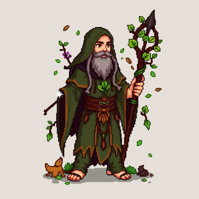 An 8-bit pixel art character of a druid