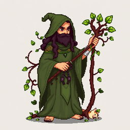 An 8-bit pixel art character of a druid