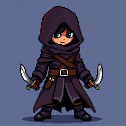 A pixel art character of a rogue in the style of Stardew Valley