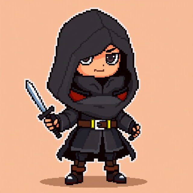 A pixel art character of a rogue in the style of Stardew Valley