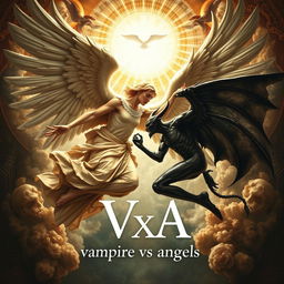 An artistic masterpiece titled "VxA" with the subtitle "vampire versus angels"