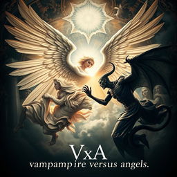 An artistic masterpiece titled "VxA" with the subtitle "vampire versus angels"