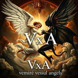 An artistic masterpiece titled "VxA" with the subtitle "vampire versus angels"