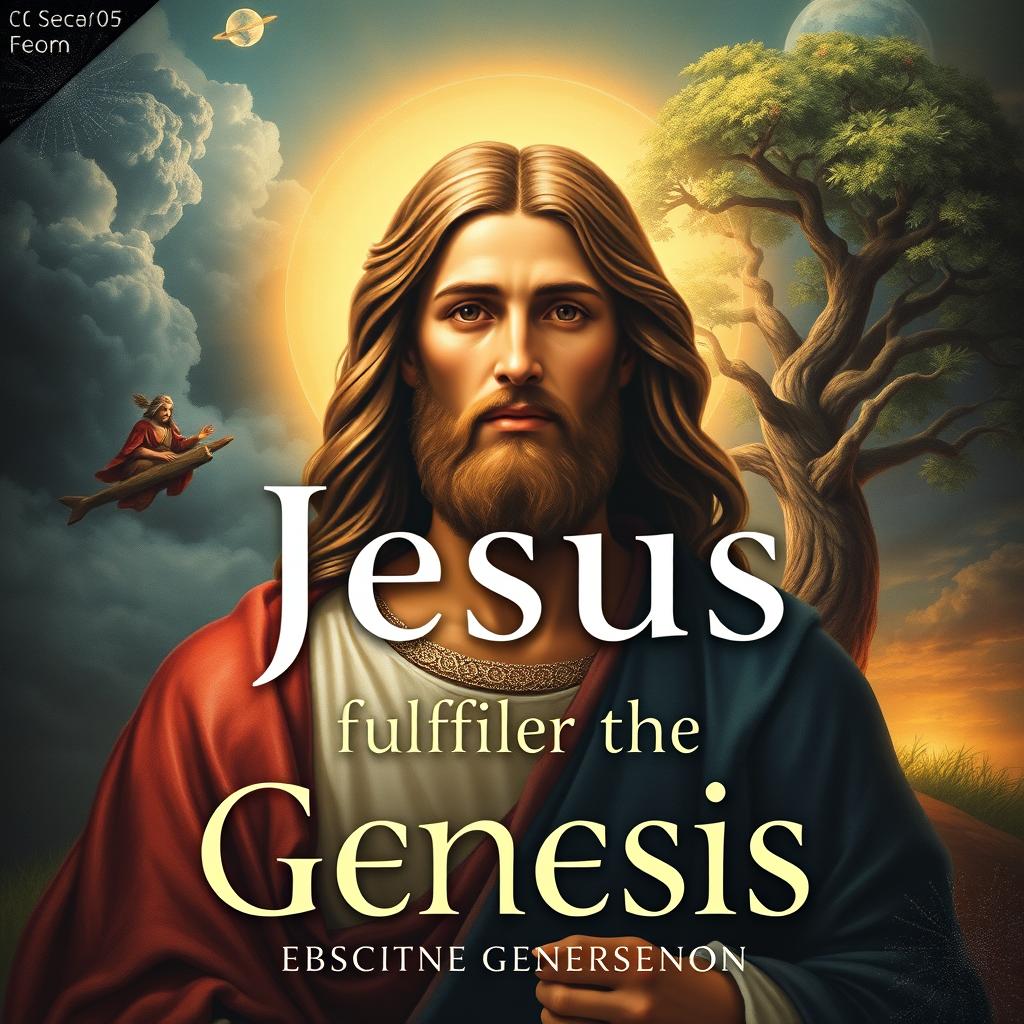 A profound and meaningful book cover illustrating the theme of Jesus fulfilling the Book of Genesis